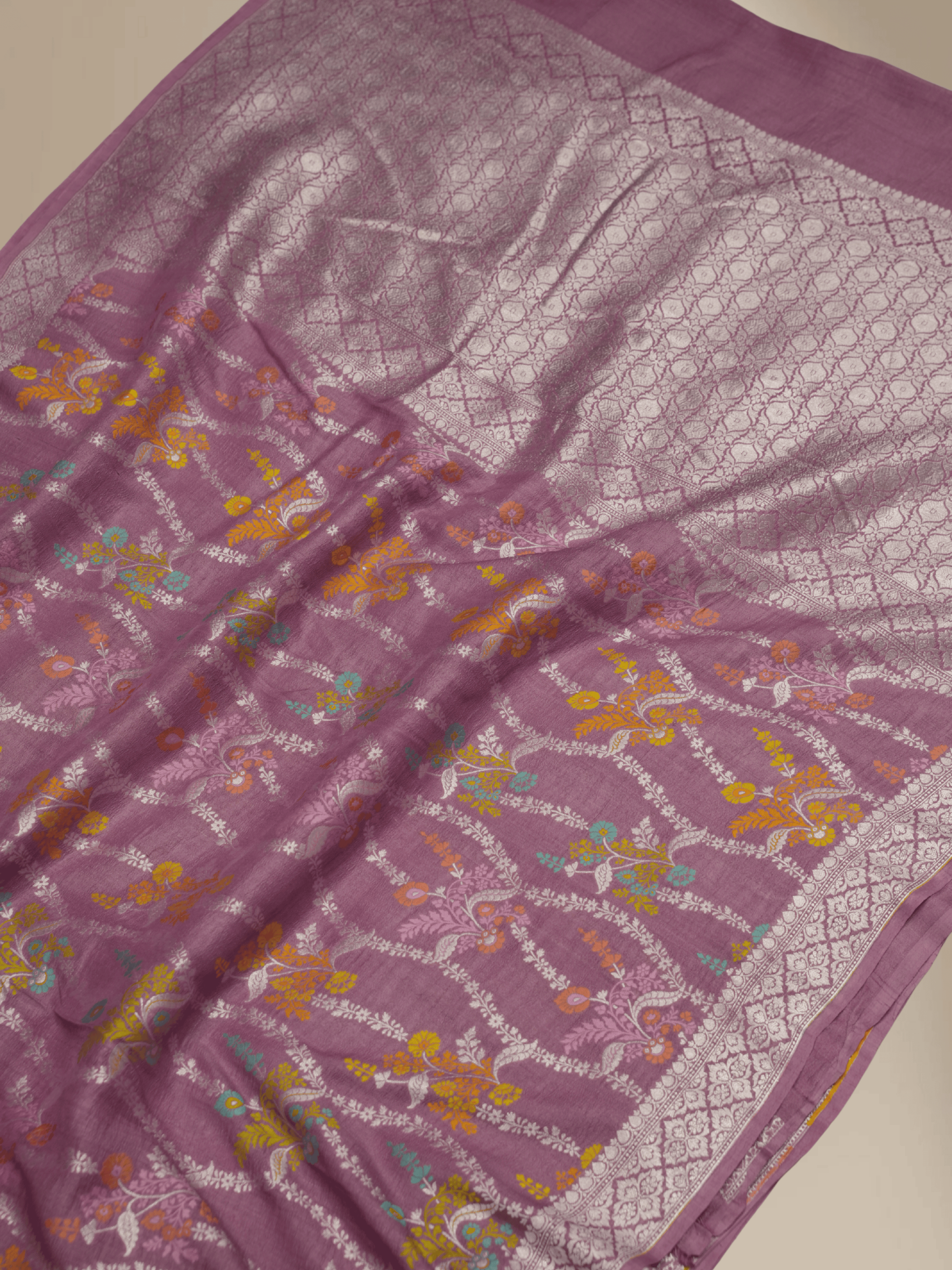 Pure Tussar Georgette Handloom Banarasi Saree - Jaal with Meenakari