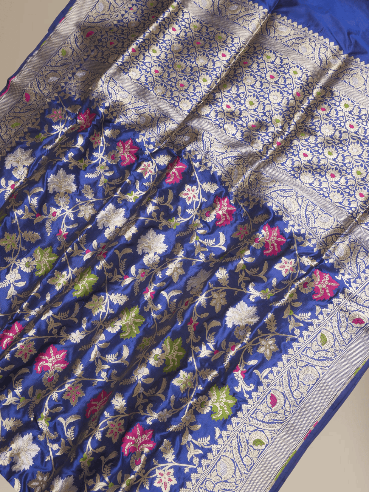 Pure Katan Silk Banarasi Sarees With Multi Colour Mina Work - Royal Blue