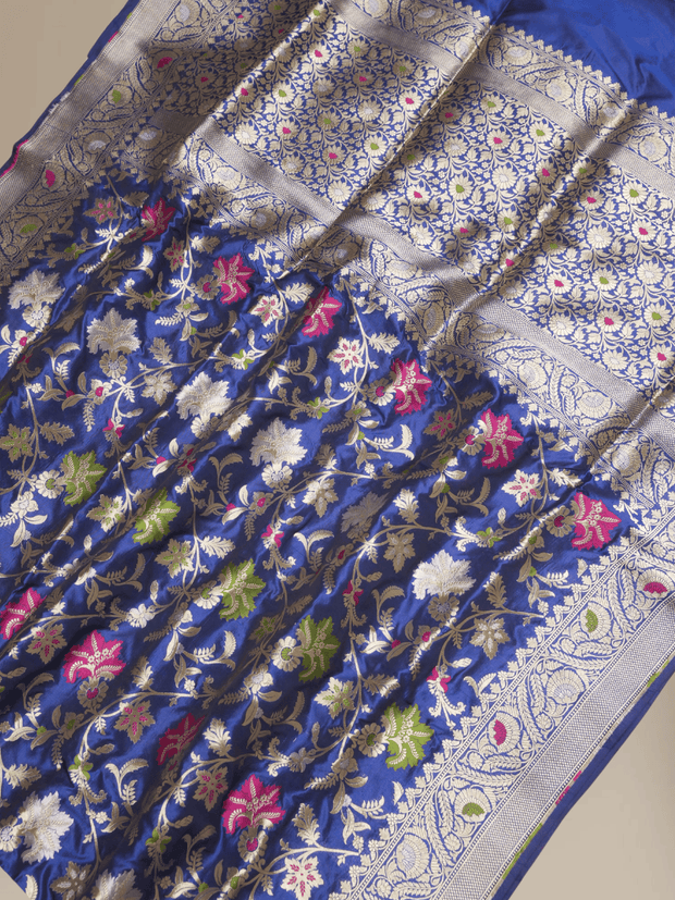 Pure Katan Silk Banarasi Sarees With Multi Colour Mina Work - Royal Blue