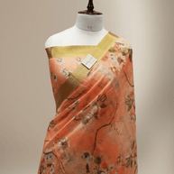 Pitch  Colour Cotton Digital Print sarees with Skirt Chikankaari work