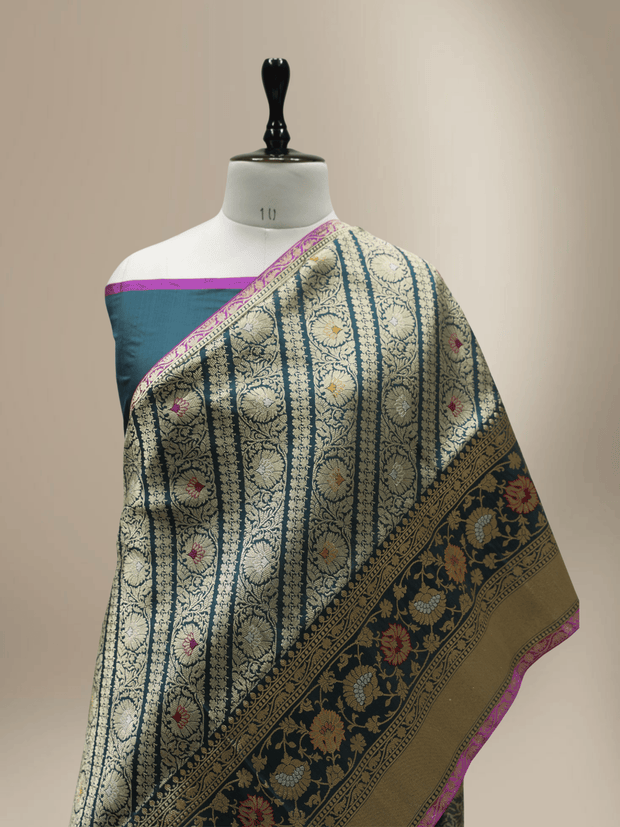 Green Pure Katan Silk Jangla Mina kadiyal Jaal Motilf Handloom Banarasi Sarees