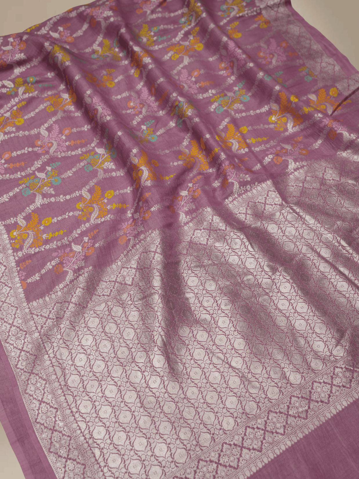 Pure Tussar Georgette Handloom Banarasi Saree - Jaal with Meenakari