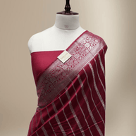 Mehroon Red Georgette Silver  Lining Banarasi Sarees
