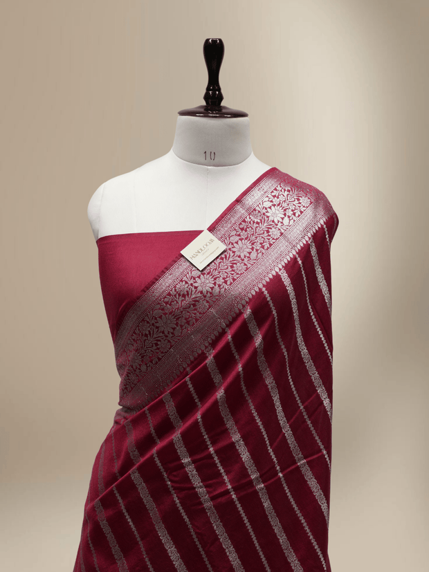 Mehroon Red Georgette Silver  Lining Banarasi Sarees