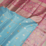 Sky Blue Pure Kora Silk Ropa Sona Kadua Motif Handloom Banarasi sarees