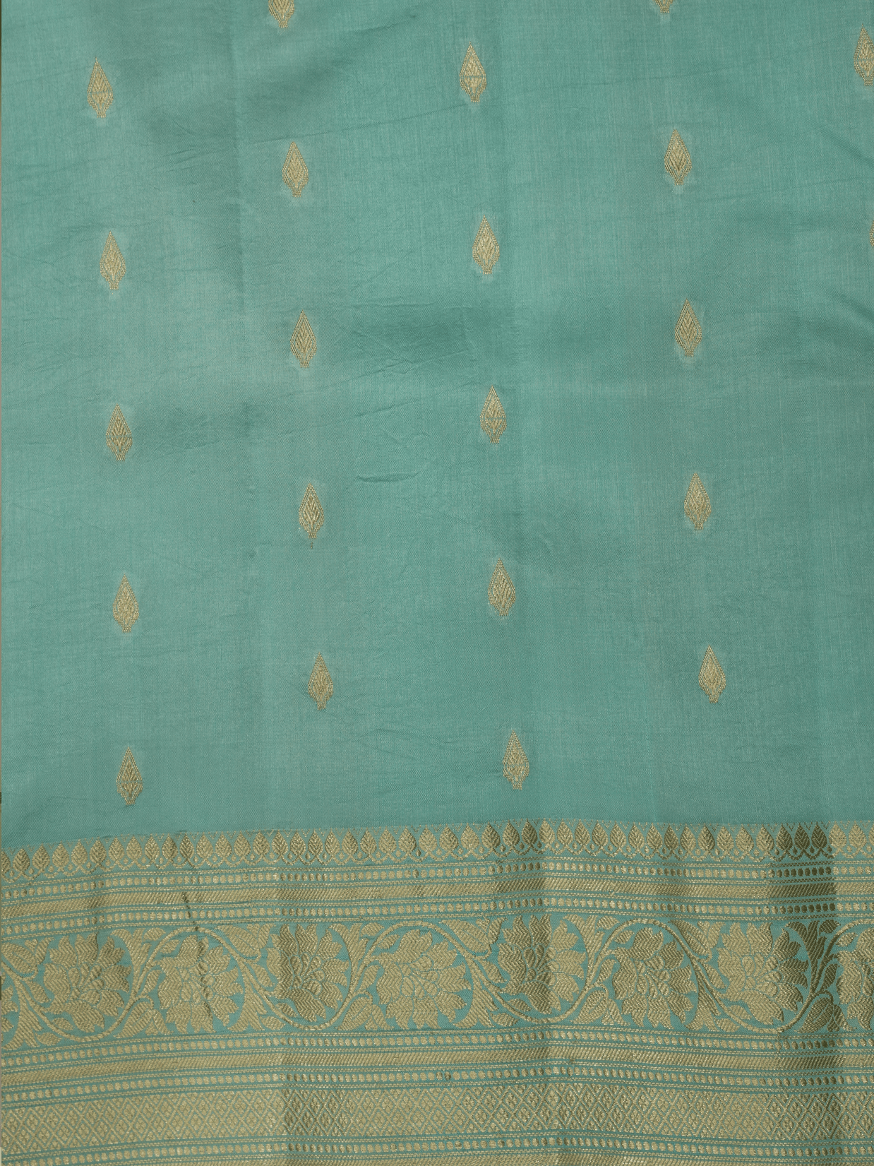 Light Sea Green Pure Kadwa Raw Mango Silk Buta Banarasi Saree