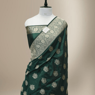 Pure Katan Silk Zari Motif Banarasi Saree - Royal Green