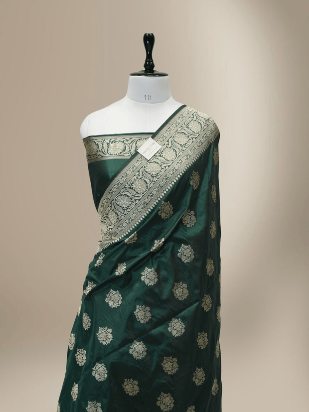 Pure Katan Silk Zari Motif Banarasi Saree - Royal Green