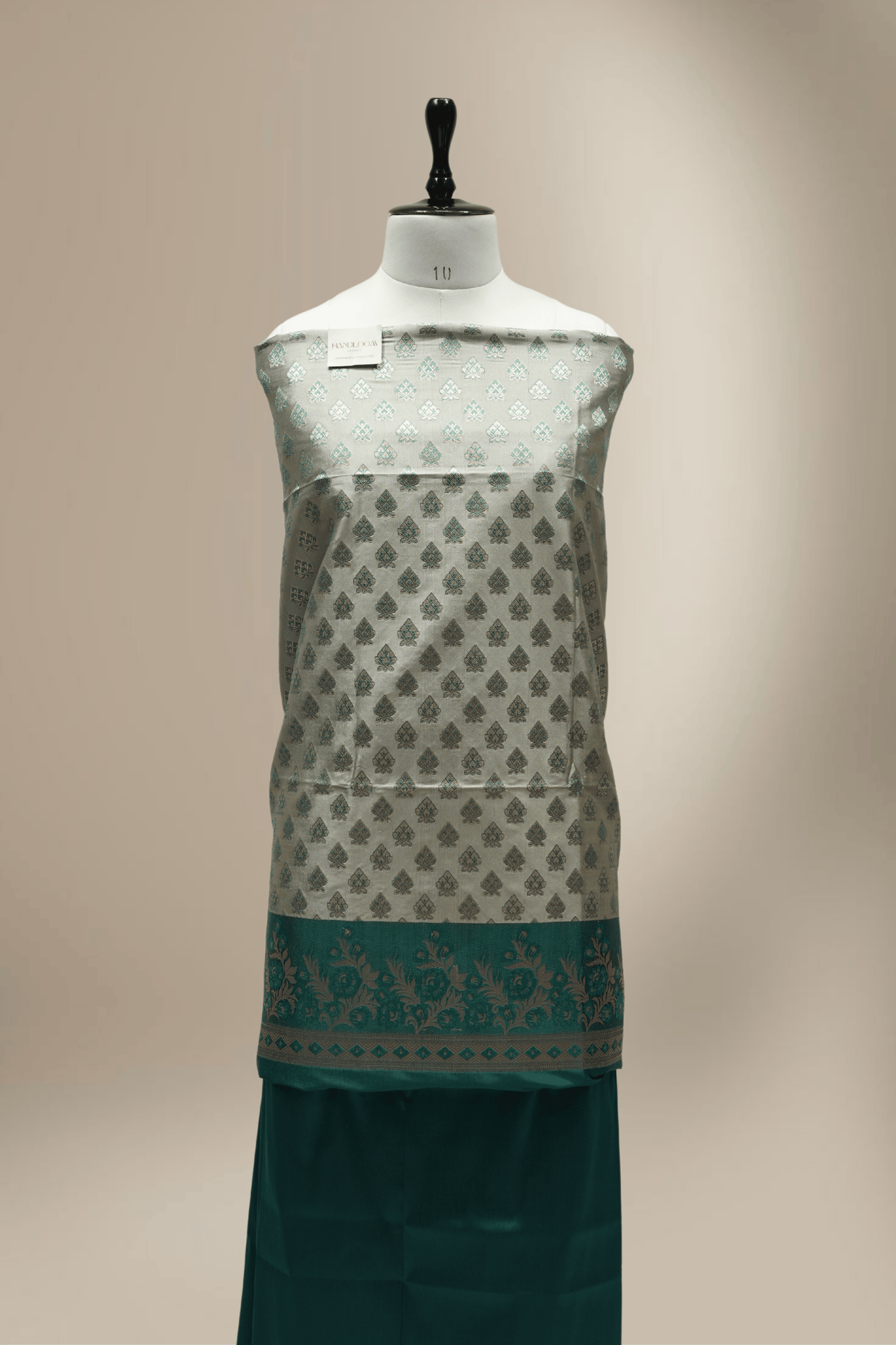 Banarasi Fancy Silk Suit with Zari Motif with Contrast Banarasi Dupatta -Royal Green