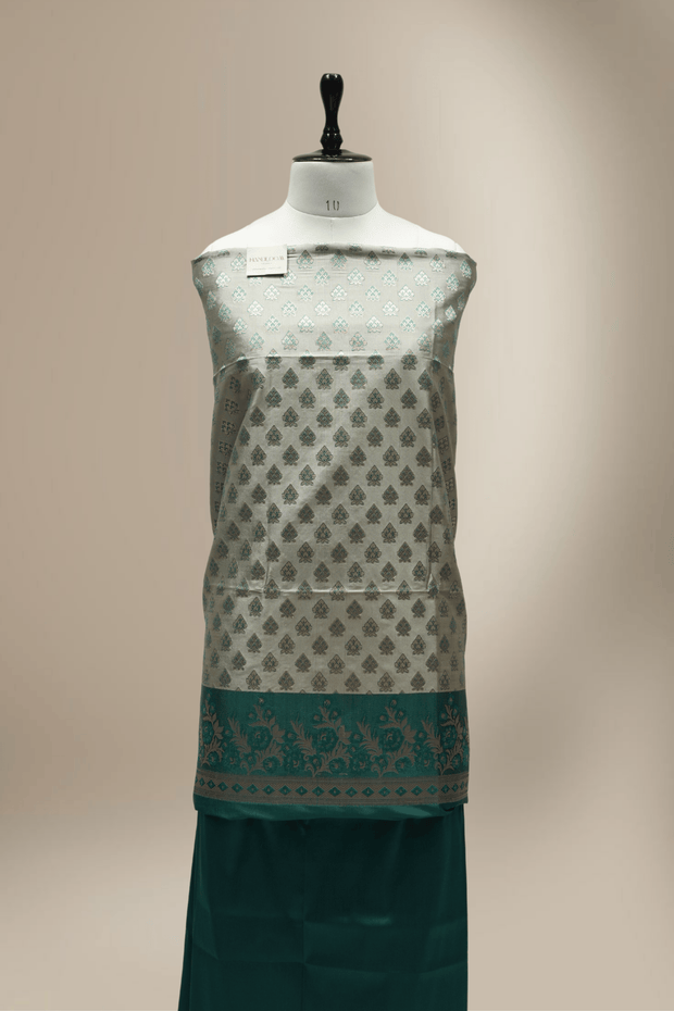 Banarasi Fancy Silk Suit with Zari Motif with Contrast Banarasi Dupatta -Royal Green