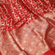Red Pure Katan Silk Banarasi Sarees With Silver Mina