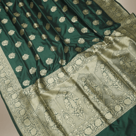 Pure Katan Silk Zari Motif Banarasi Saree - Royal Green