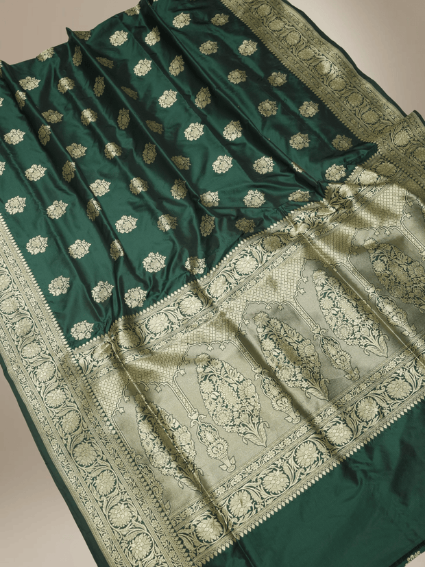 Pure Katan Silk Zari Motif Banarasi Saree - Royal Green