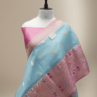 Sky Blue Pure Kora Silk Ropa Sona Kadua Motif Handloom Banarasi sarees