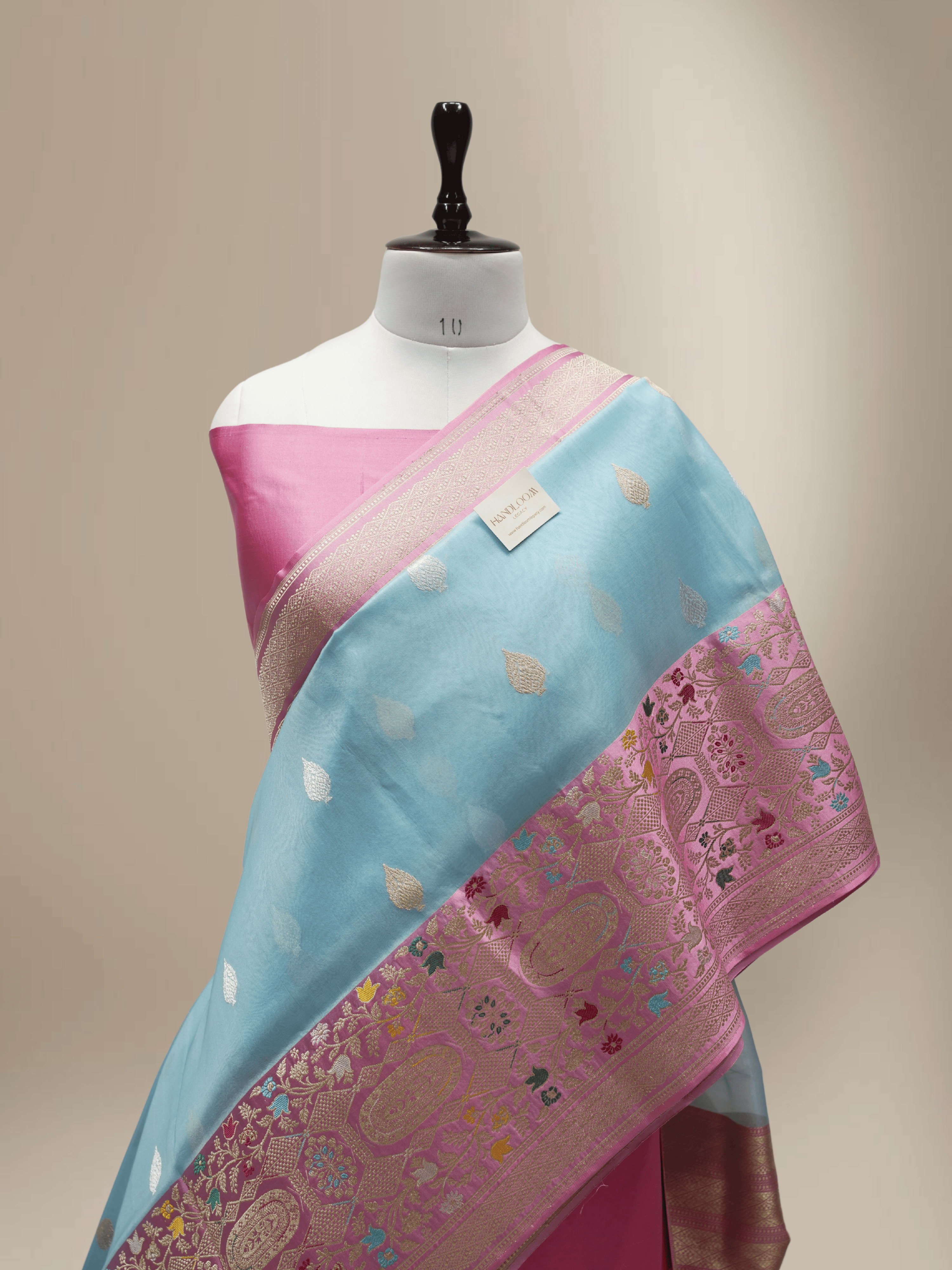 Sky Blue Pure Kora Silk Ropa Sona Kadua Motif Handloom Banarasi sarees
