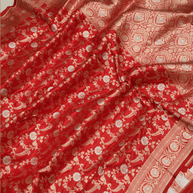 Red Pure Katan Silk Banarasi Sarees With Silver Mina