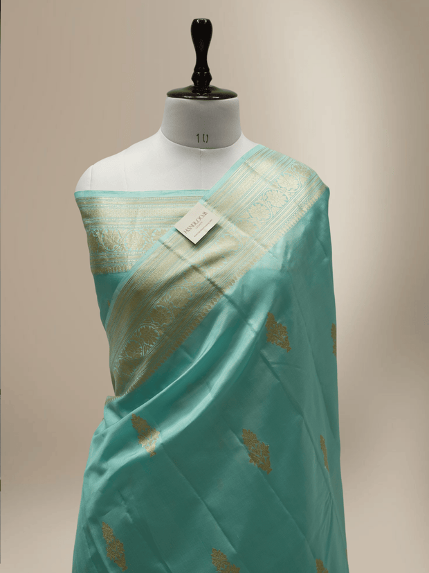 Light Sea Green Pure Kadwa Raw Mango Silk Buta Banarasi Saree