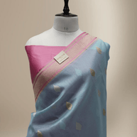 Sky Blue Pure Kora Silk Ropa Sona Kadua Motif Handloom Banarasi sarees