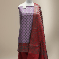 Banarasi Fancy Silk Suit with Zari Motif with Contrast Banarasi Dupatta - Red