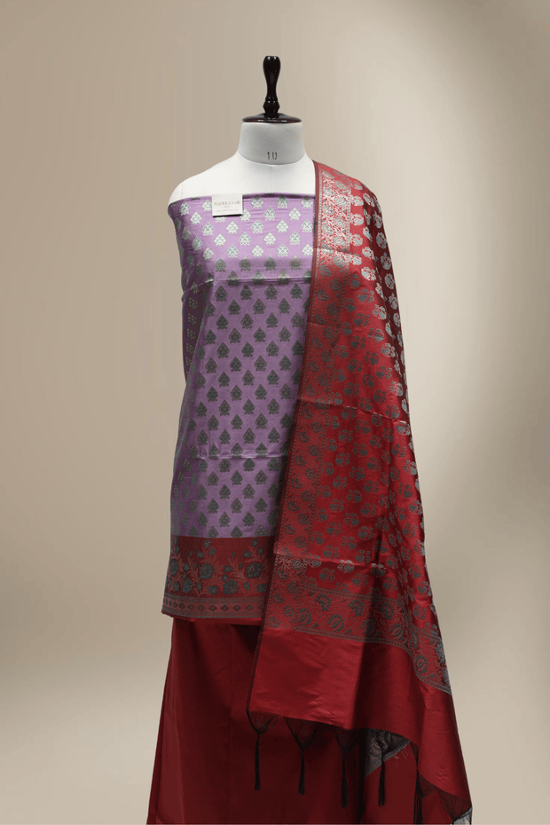 Banarasi Fancy Silk Suit with Zari Motif with Contrast Banarasi Dupatta - Red