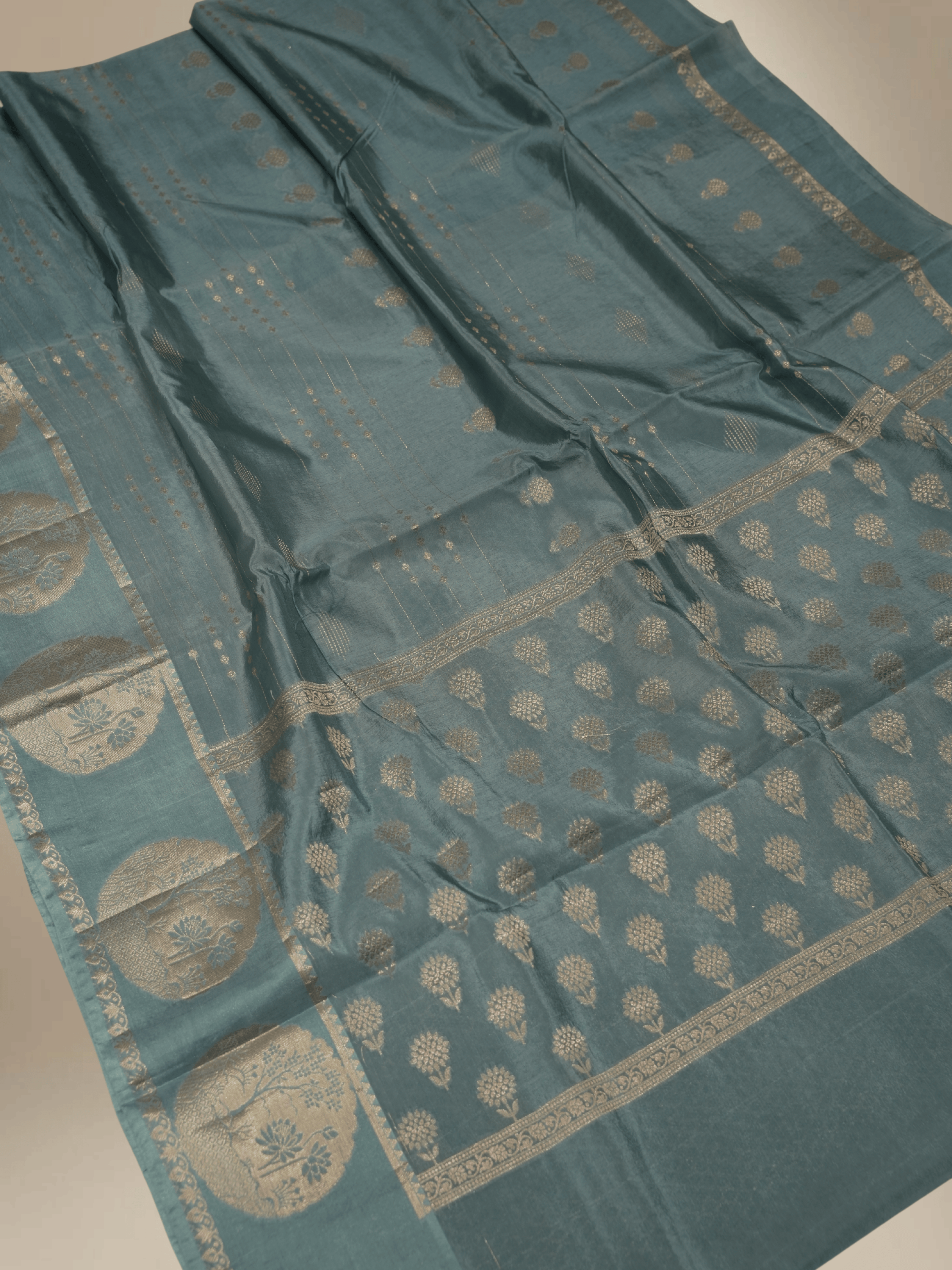 Gray Katan Silk Saree With Water Gold zari Fancy Sarees
