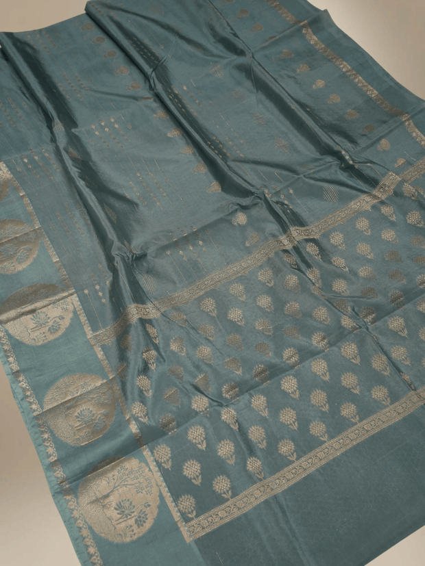 Gray Katan Silk Saree With Water Gold zari Fancy Sarees
