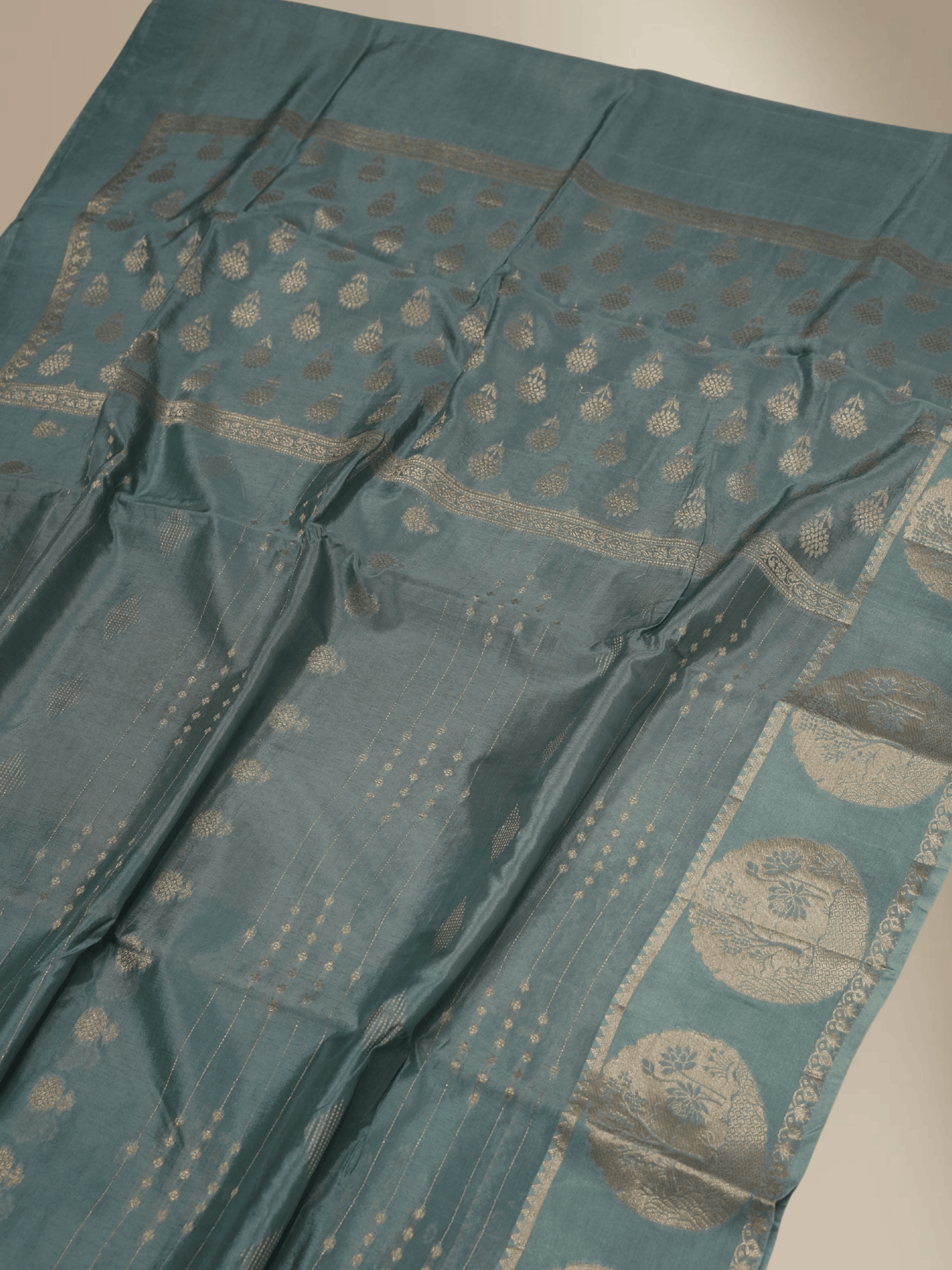 Gray Katan Silk Saree With Water Gold zari Fancy Sarees