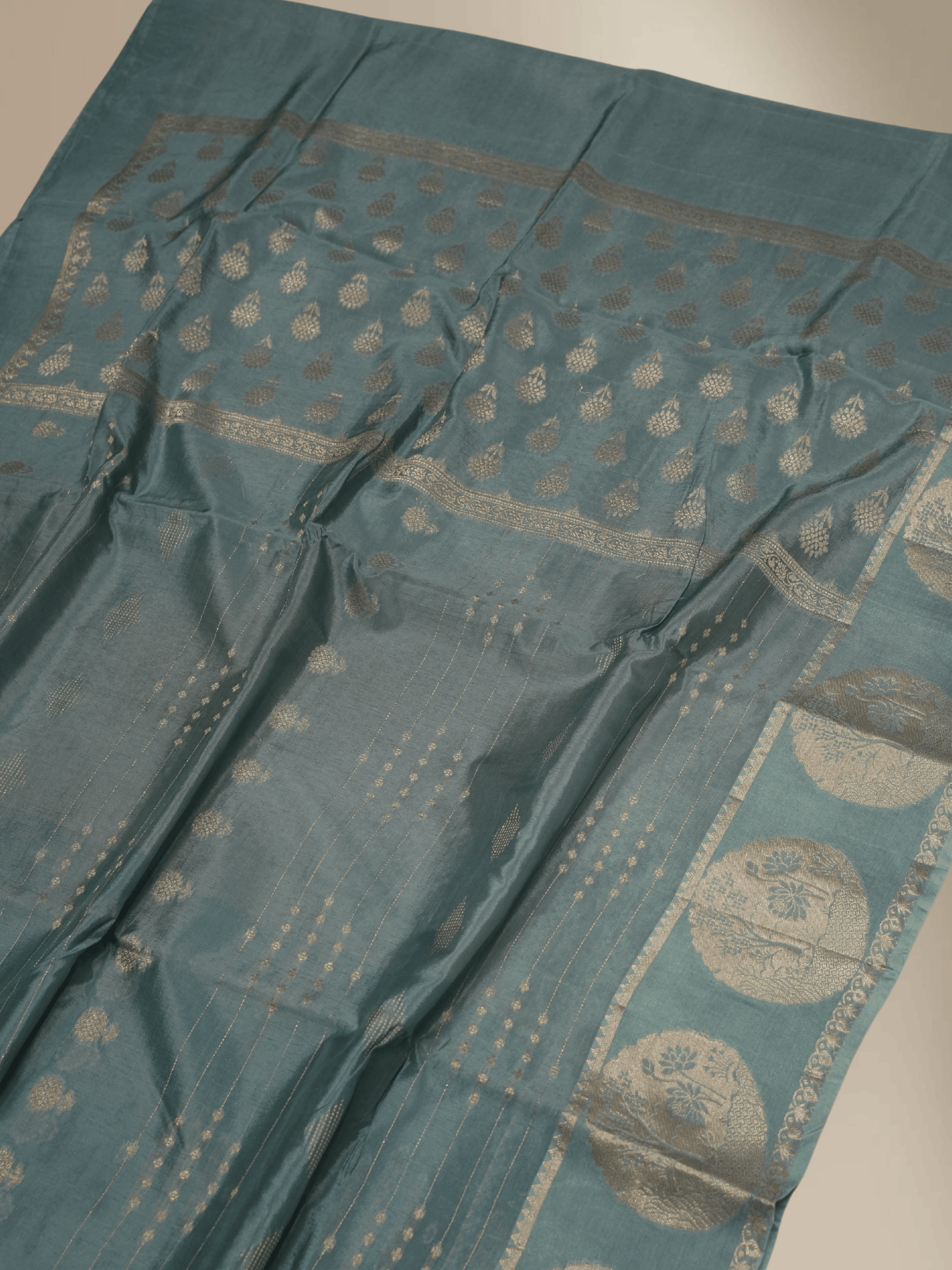 Gray Katan Silk Saree With Water Gold zari Fancy Sarees