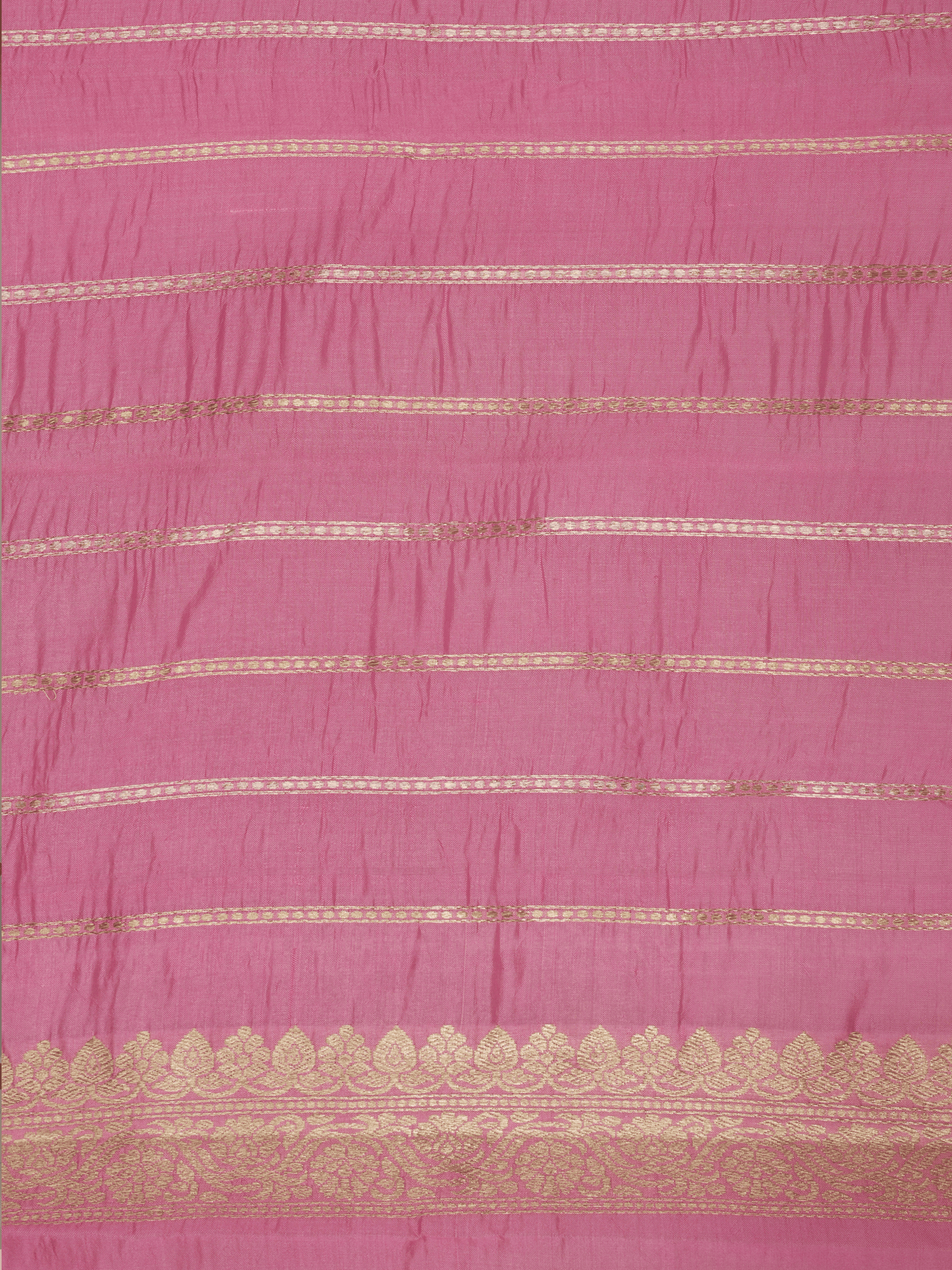 Raspberry pink Colour Pure Kadwa Raw Mango Silk Banarasi Saree with silver & gold zari