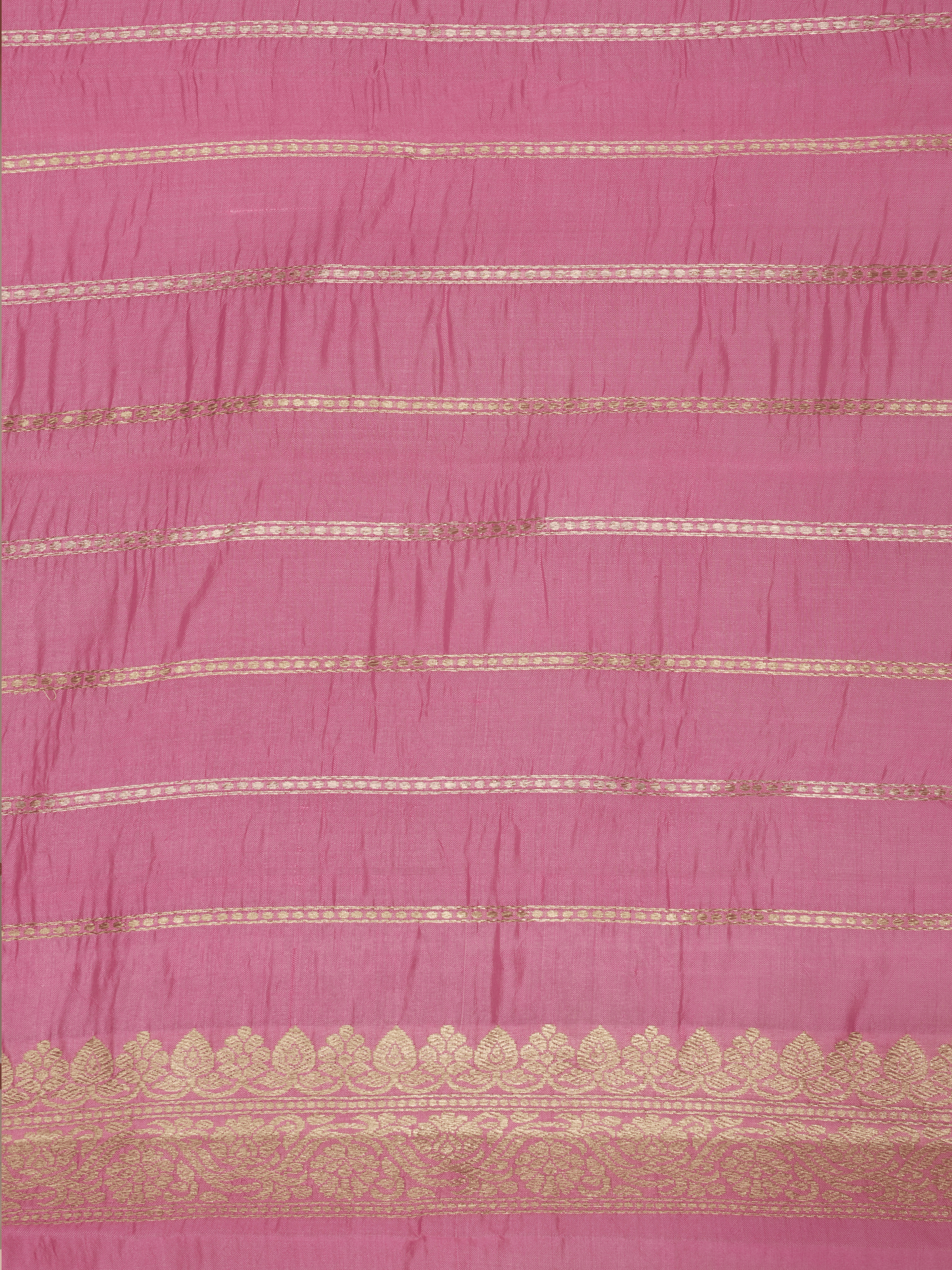 Raspberry pink Colour Pure Kadwa Raw Mango Silk Banarasi Saree with silver & gold zari