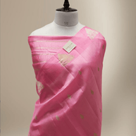 Raspberry pink Colour Pure Kadwa Raw Mango Silk Banarasi Saree with silver & gold zari