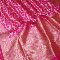 Pink Short Colour Pure Katan Silk Banarasi Sarees With Silver Mina