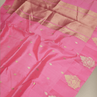 Raspberry pink Colour Pure Kadwa Raw Mango Silk Banarasi Saree with silver & gold zari