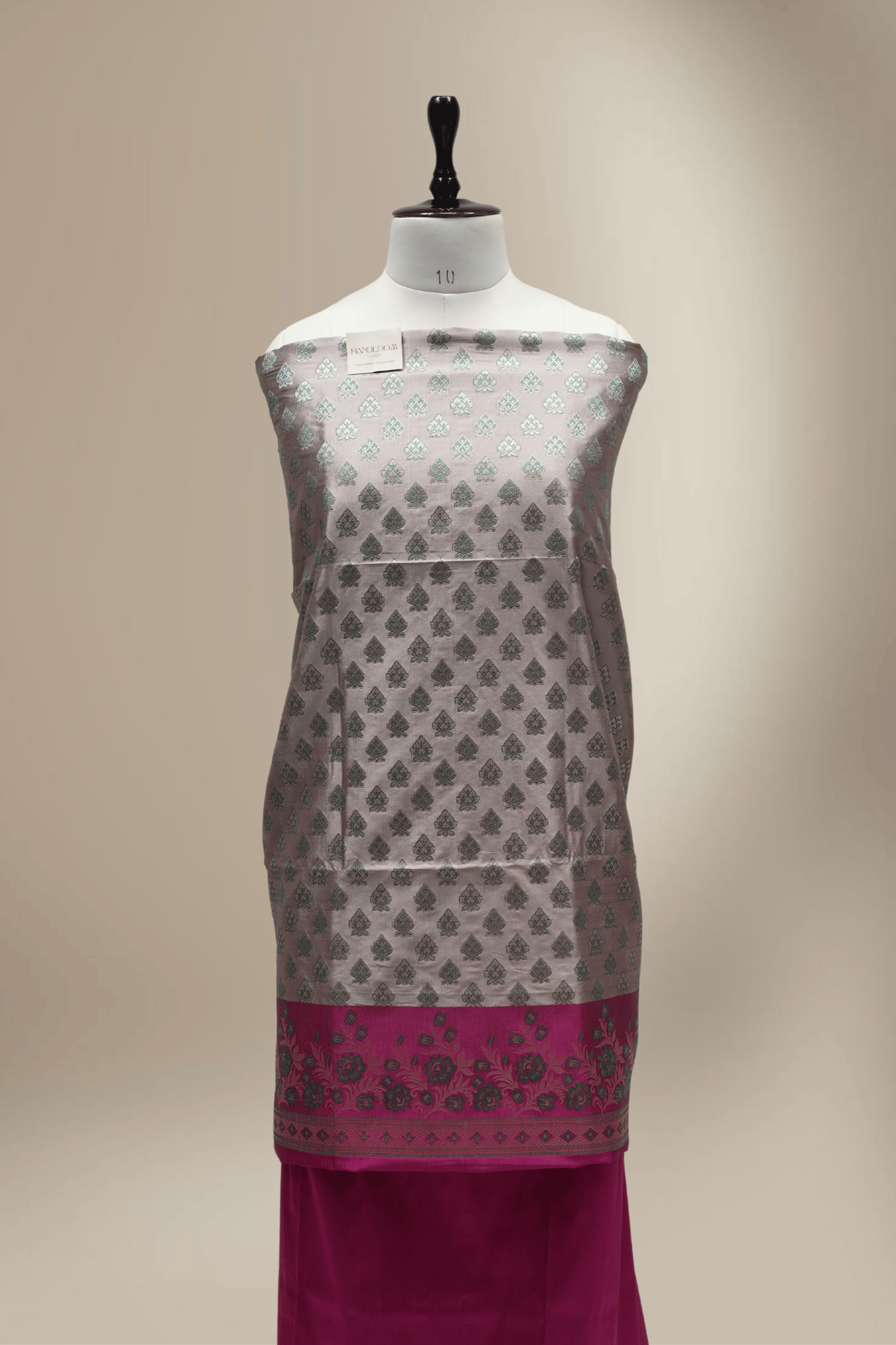 Banarasi Fancy Silk Suit with Zari Motif with Contrast Banarasi Dupatta - Rani
