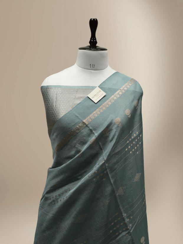 Gray Katan Silk Saree With Water Gold zari Fancy Sarees