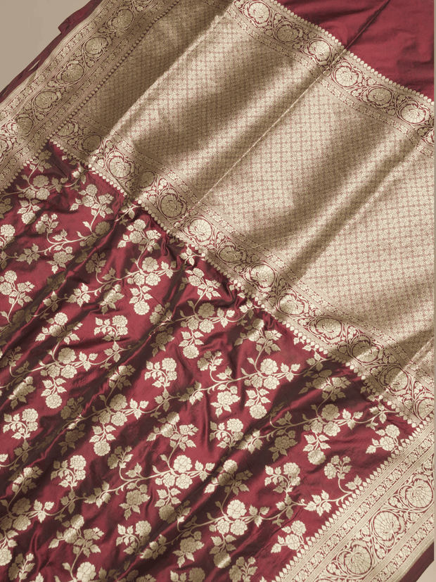 Pure Katan Silk Zari Motif Banarasi Saree - Royal Red
