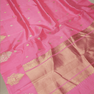 Raspberry pink Colour Pure Kadwa Raw Mango Silk Banarasi Saree with silver & gold zari