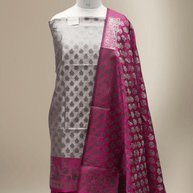 Banarasi Fancy Silk Suit with Zari Motif with Contrast Banarasi Dupatta - Rani