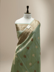 Pure Tissue Silk Handloom Banarasi saree with Coffee & Gold Zari In Mehendi Colour