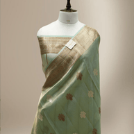 Pure Tissue Silk Handloom Banarasi saree with Coffee & Gold Zari In Mehendi Colour