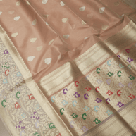 Beige Pure Kora Silk Ropa Sona Kadua Motif Handloom Banarasi sarees
