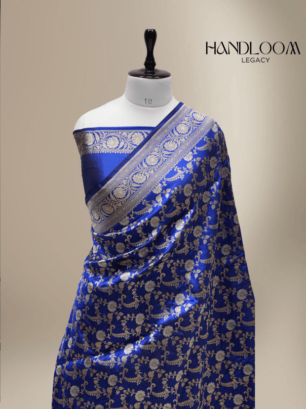 Royal Blue Colour Pure Katan Silk Banarasi Sarees With Silver Mina