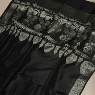 Black Colour Plain Katan Silk Saree With Water Gold zari Fancy Sarees