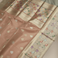 Beige Pure Kora Silk Ropa Sona Kadua Motif Handloom Banarasi sarees