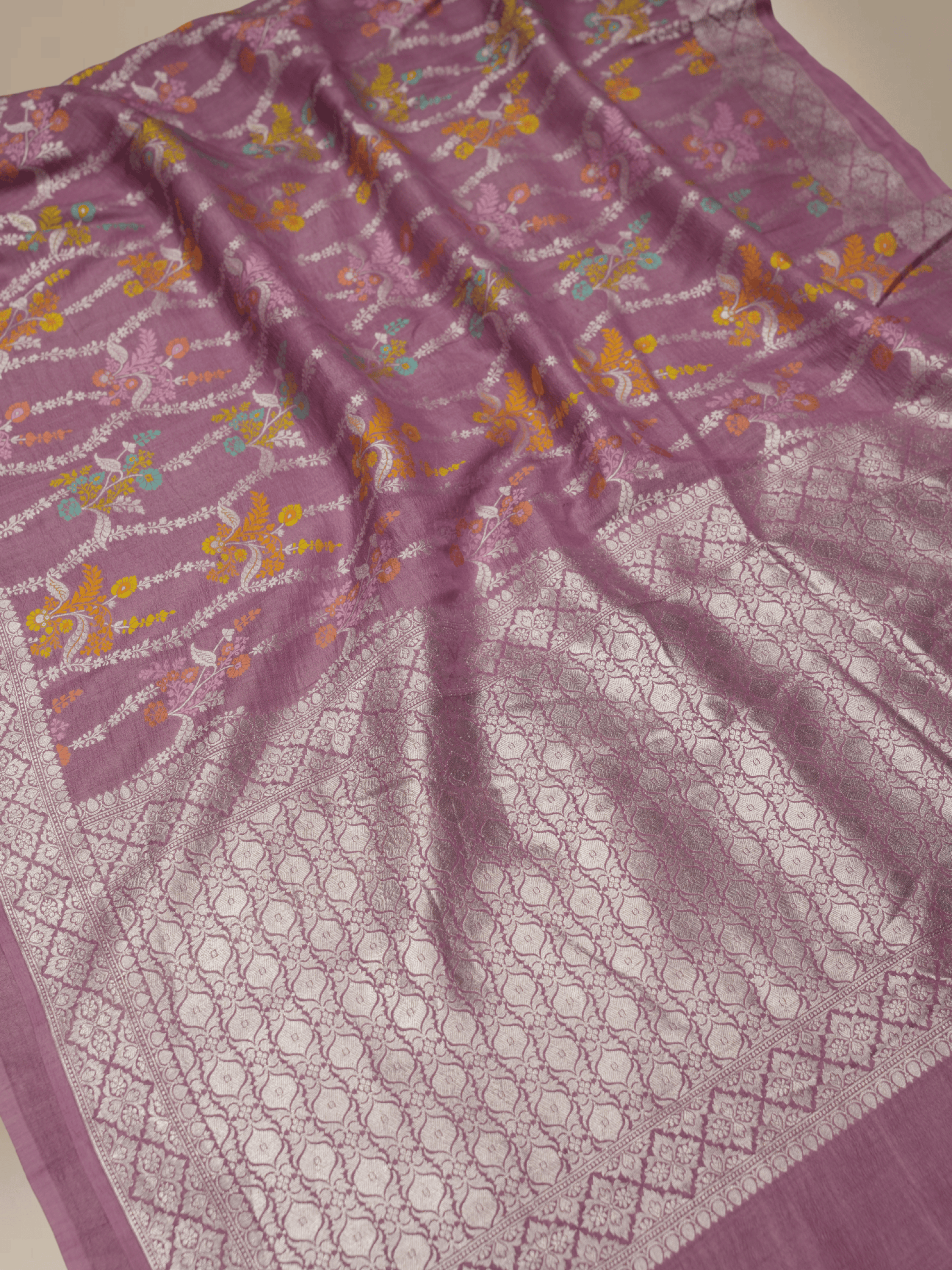 Pure Tussar Georgette Handloom Banarasi Saree - Jaal with Meenakari