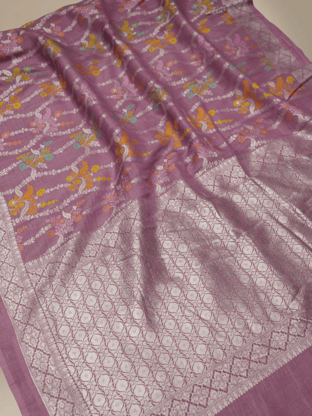 Pure Tussar Georgette Handloom Banarasi Saree - Jaal with Meenakari
