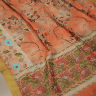 Pitch  Colour Cotton Digital Print sarees with Skirt Chikankaari work