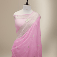 Pure Georgette kadua Banarasi Handloom Saree - Baby Pink