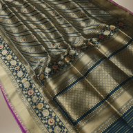 Green Pure Katan Silk Jangla Mina kadiyal Jaal Motilf Handloom Banarasi Sarees