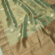 Pure Tissue Silk Handloom Banarasi saree with Coffee & Gold Zari In Mehendi Colour